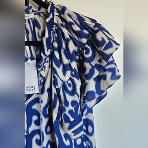 Rose + Olive Ikat Blue and Cream Blouse